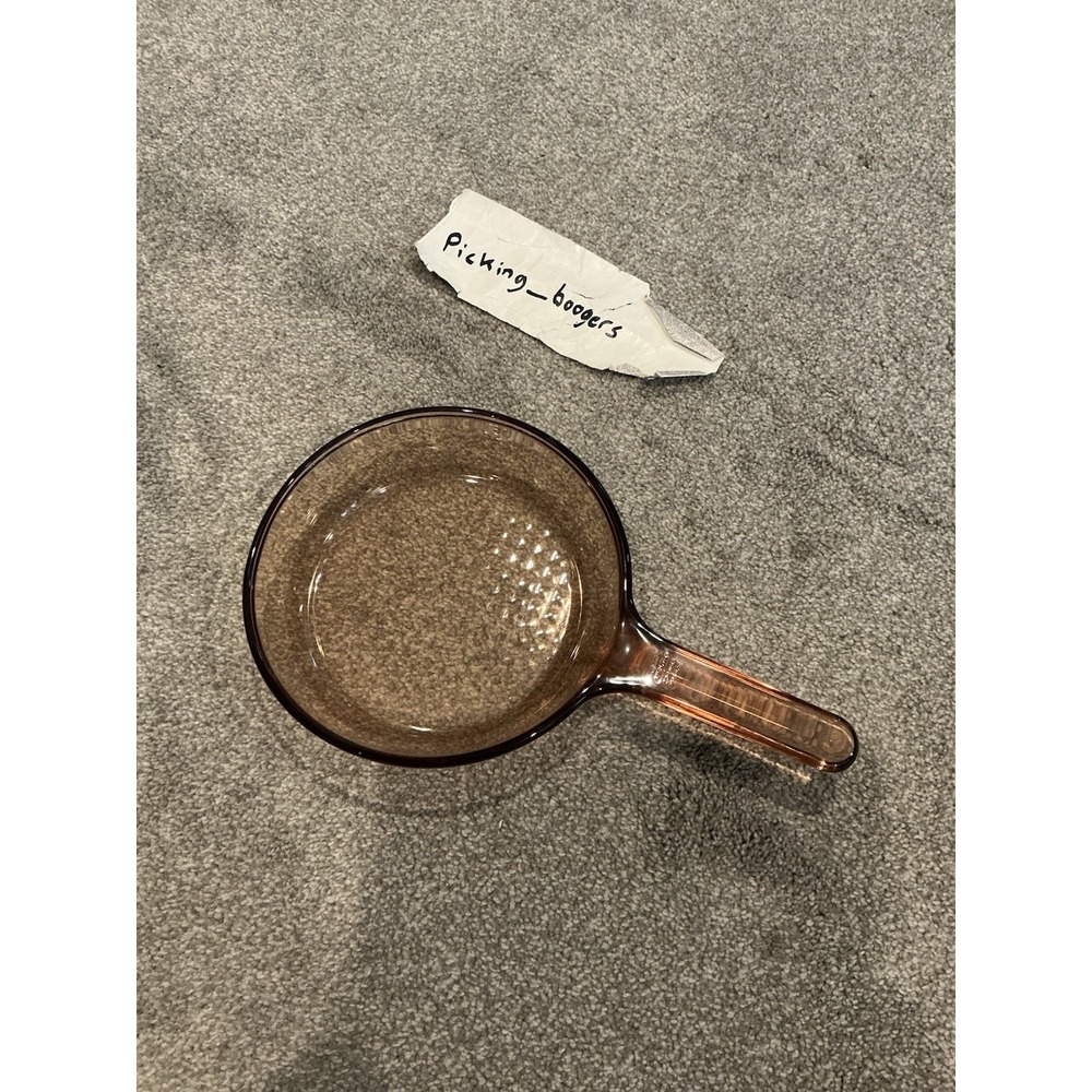 Vintage Vision Corning France Amber Glass Pan W/ Handle 7" Top Waffle Base